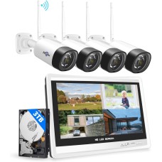 Hiseeu 8CH 3MP Wireless Surveillance Camera CCTV Kit with 10.1" Monitor for 1536P 1080P 2MP Outdoor Security Camera System Set